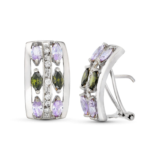 Pendientes Piedras Verdes y Malva 18 x 11 mm 18K