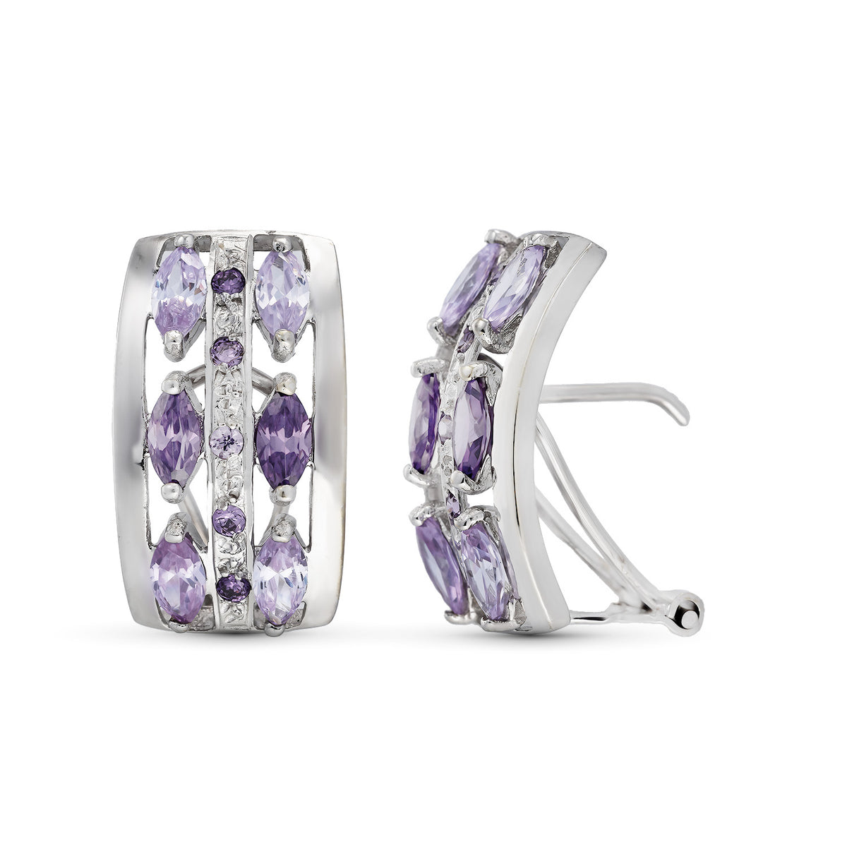 Pendientes Piedras Moradas y Malva 18 x 11 mm de oro blanco 18K