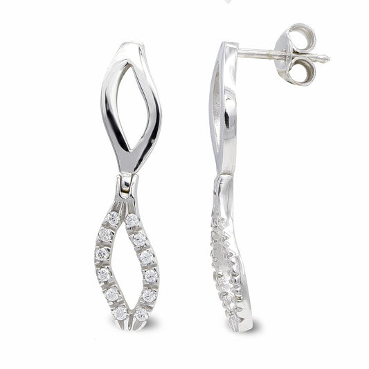 18K PENDIENTES ORO BLANCO LARGOS Y CIRCONITA CIERRE PRESION