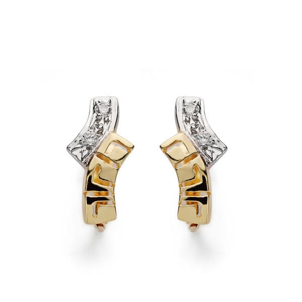 Pendientes Bicolor Circonita 13 x 6 mm 18K