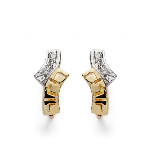 Pendientes Bicolor Circonita 13 x 6 mm 18K