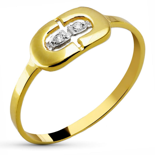 18K SORTIJA ORO BICOLOR CON MOTIVO CALADO. ANCHO: 6 MM