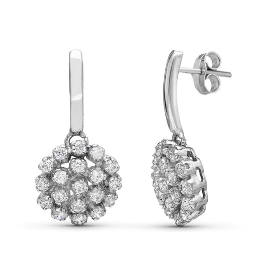 18K PENDIENTES CUAJO CIRCONITAS 13MM ORO BLANCO CIERRE PRESION