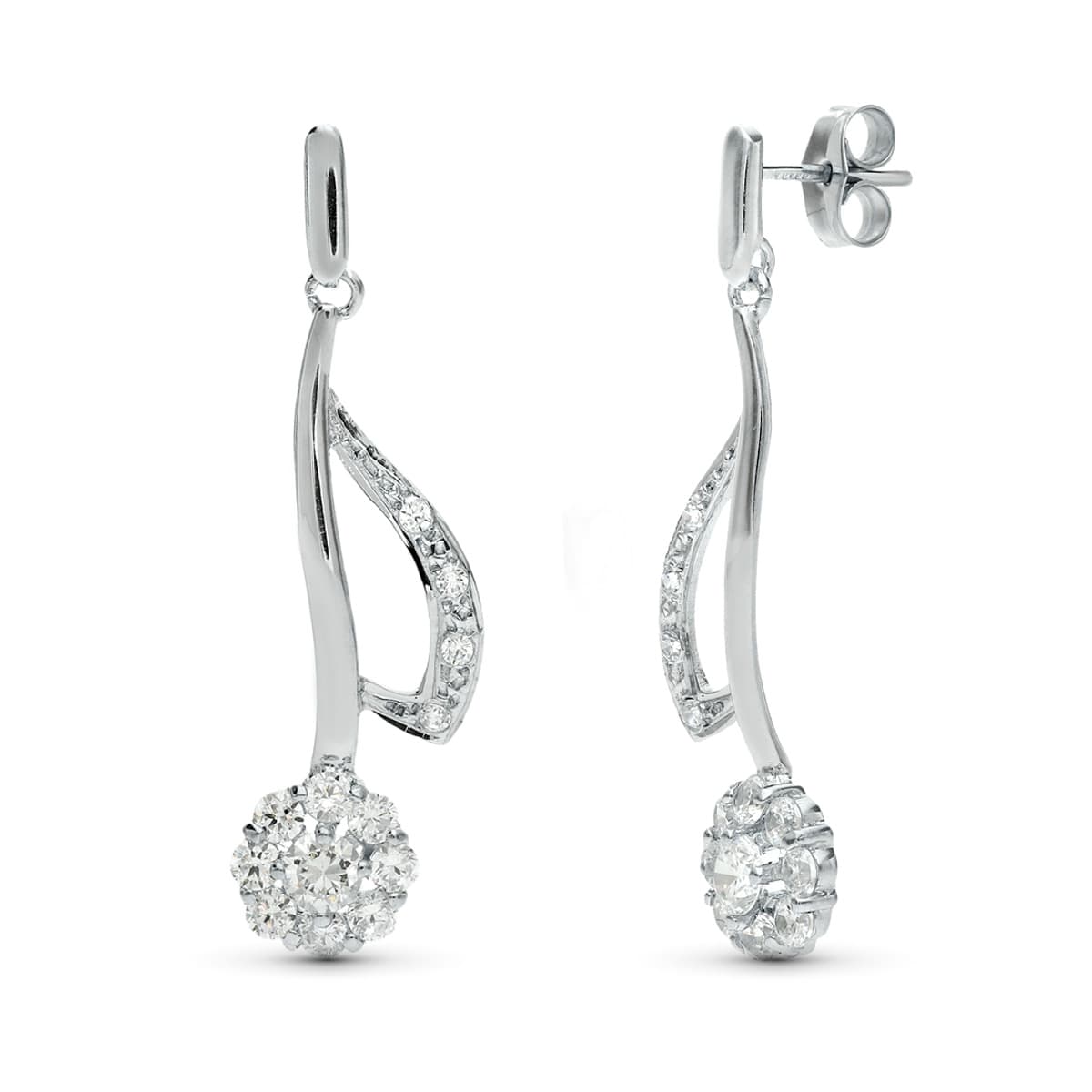 Pendientes Juego Novia Largos Cuajo 35 x 11 mm de oro blanco 18K