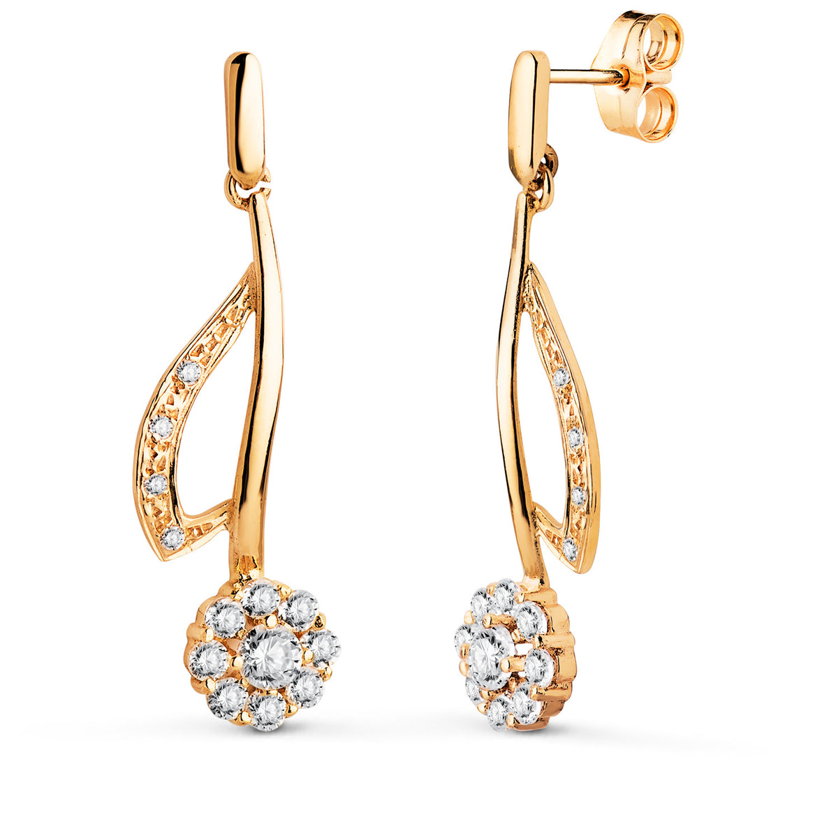 Pendientes Novia Largos con Cuajo. Medida: 35 x 11 mm de oro amarillo 18K