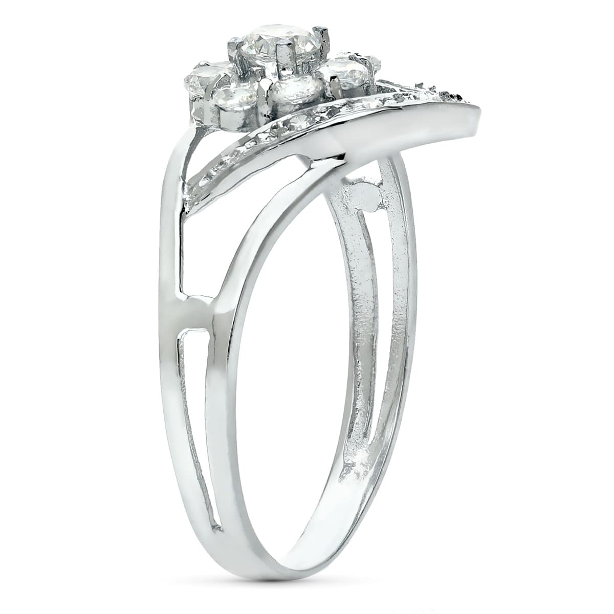Sortija Cuajo con Circonitas. Ancho: 11 mm de oro blanco 18K