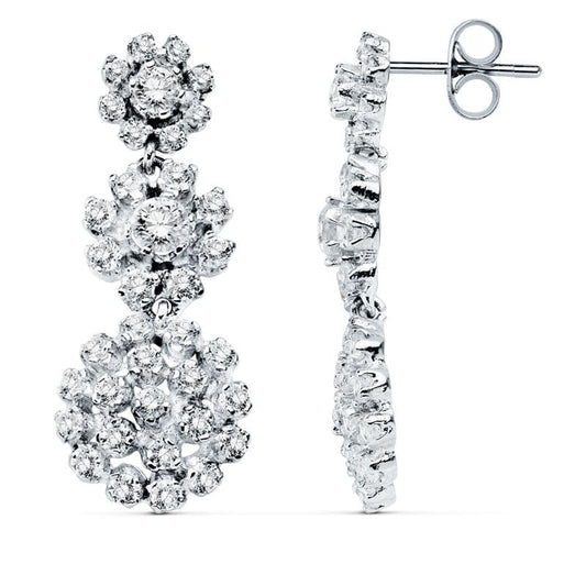 18K PENDIENTES ORO BLANCO CIRCONITA 32X12 MM CIERRE PRESION