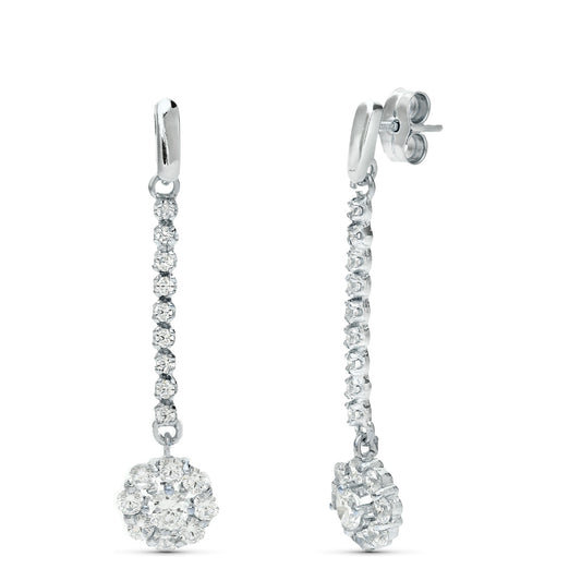 18K PENDIENTES ORO BLANCO JUEGO NOVIA PIÑA CIRCONITA 38X7 MM PRESION