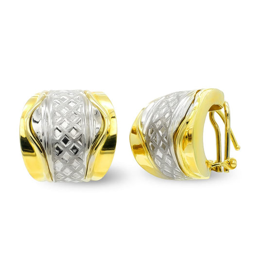 18K PENDIENTES ORO BICOLOR TALLADOS CIERRE OMEGA