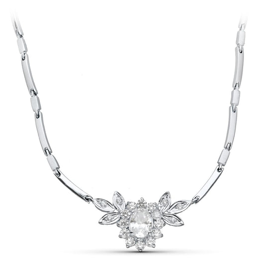 18K GARGANTILLA ORO BLANCO JUEGO NOVIA CENTRO 8X6 MM 45CM CIERRE MOSQUETON
