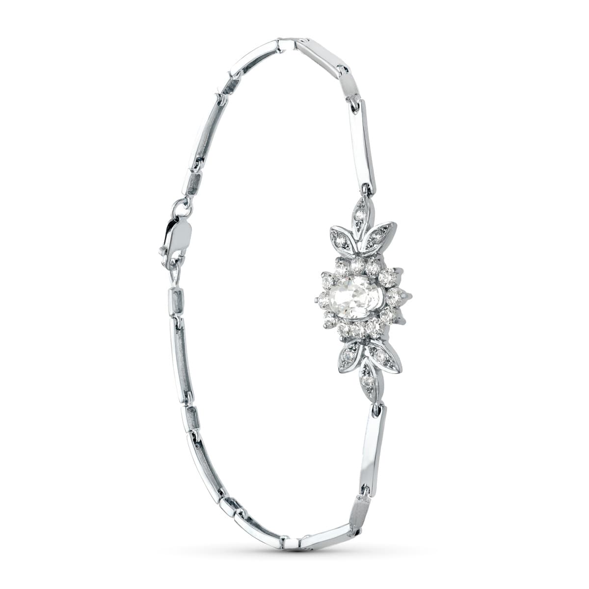 Pulsera Juego Novia Centro 8 x 6 mm Circonita 19 cm mosquetón de oro blanco 18K