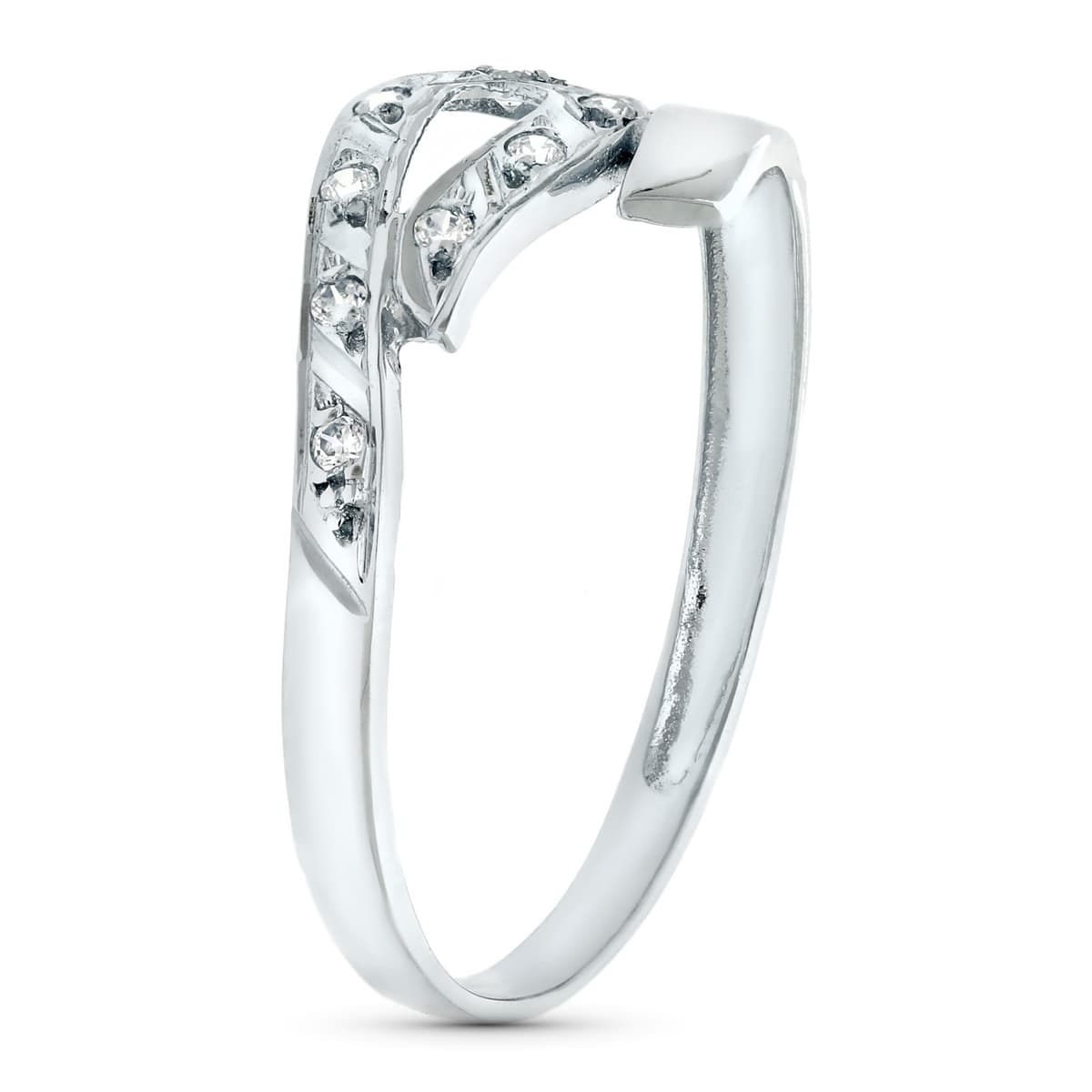 Sortija Cruzada con Circonitas. Ancho 7 mm de oro blanco 18K