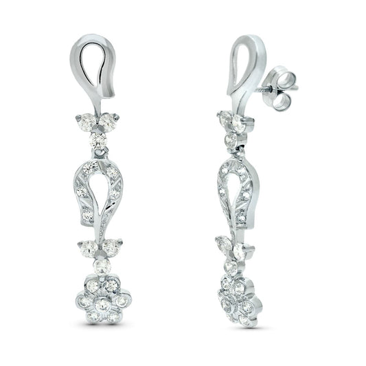 18K PENDIENTES ORO BLANCO JUEGO NOVIA ARTICULADO CIRCONITA 42X7 MM PRESION
