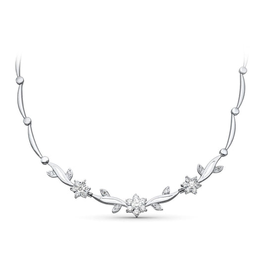 18K GARGANTILLA ORO BLANCO JUEGO NOVIA FLORES CIRCONITA 45CM CIERRE MOSQUETON