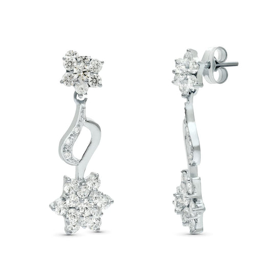 18K PENDIENTES ORO BLANCO JUEGO NOVIA PIÑA CIRCONITA 30X11 MM PRESION