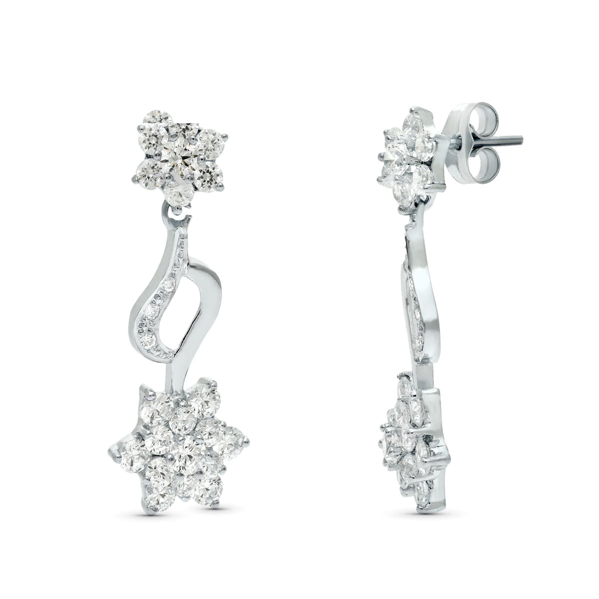 18K PENDIENTES ORO BLANCO JUEGO NOVIA PIÑA CIRCONITA 30X11 MM PRESION