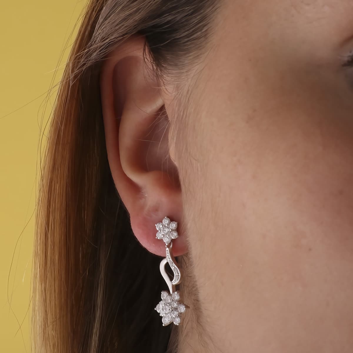 Pendientes Juego Novia Piña Circonita 30 x 11 mm presión de oro blanco 18K