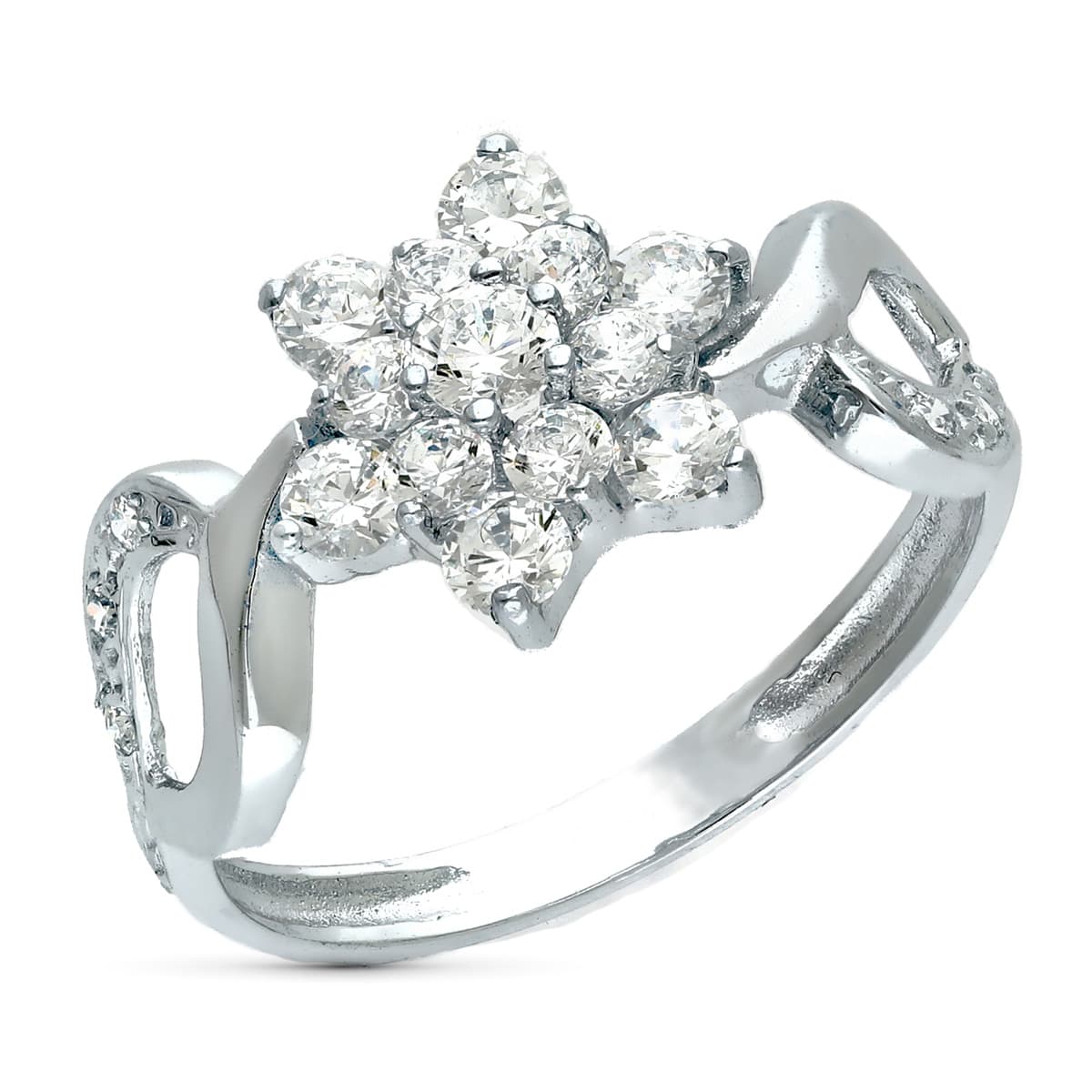 Sortija Cuajo con Circonitas. Ancho 10 mm de oro blanco 18K