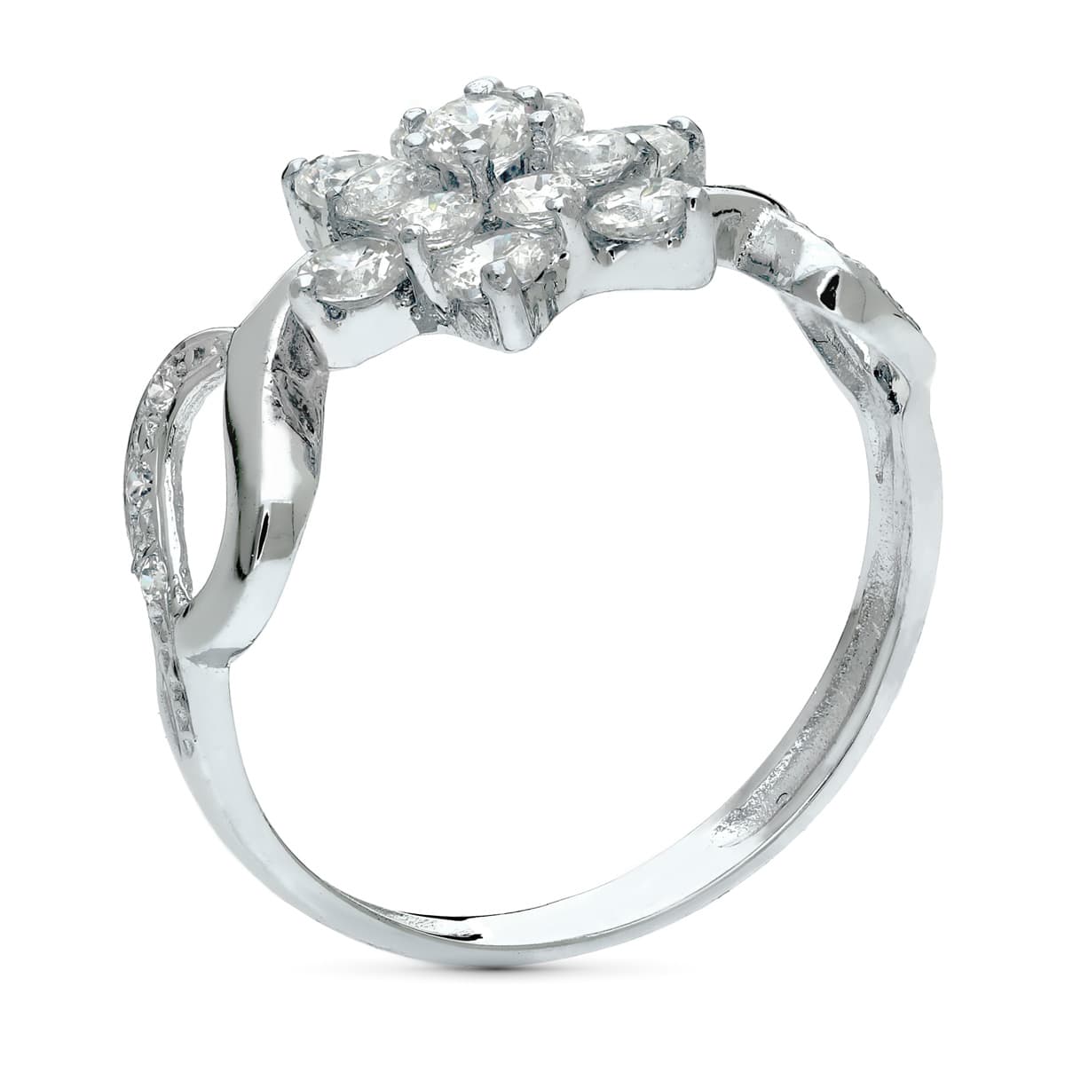 Sortija Cuajo con Circonitas. Ancho 10 mm de oro blanco 18K