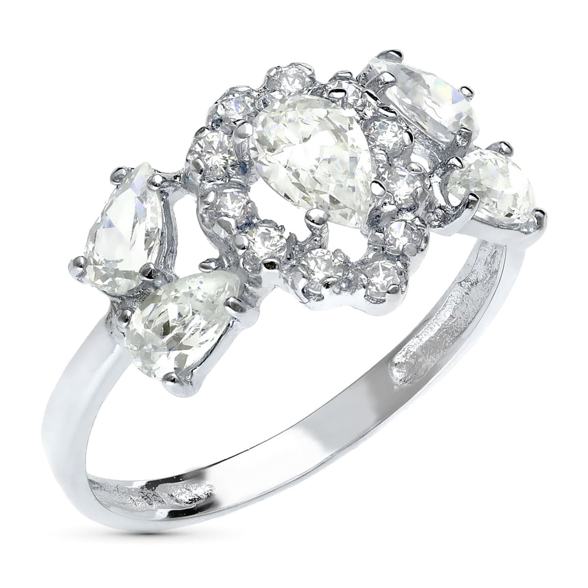Sortija con Circonitas Pera. Ancho: 11 mm de oro blanco 18K