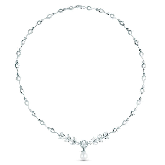 18K GARGANTILLA ORO BLANCO PERLA CULTIVADA 10 MM LONGITUD 45CM CIERRE MOSQUETON