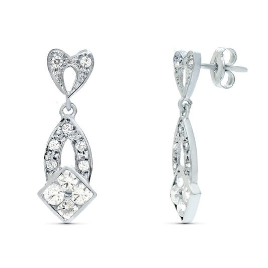 18K PENDIENTES ORO BLANCO JUEGO NOVIA 24X7 MM CIERRE PRESION
