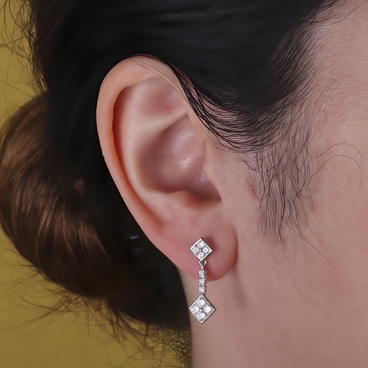 Pendientes Doble Cuerpo Juego Novia Circonita 23 x 8 mm presión de oro blanco 18K