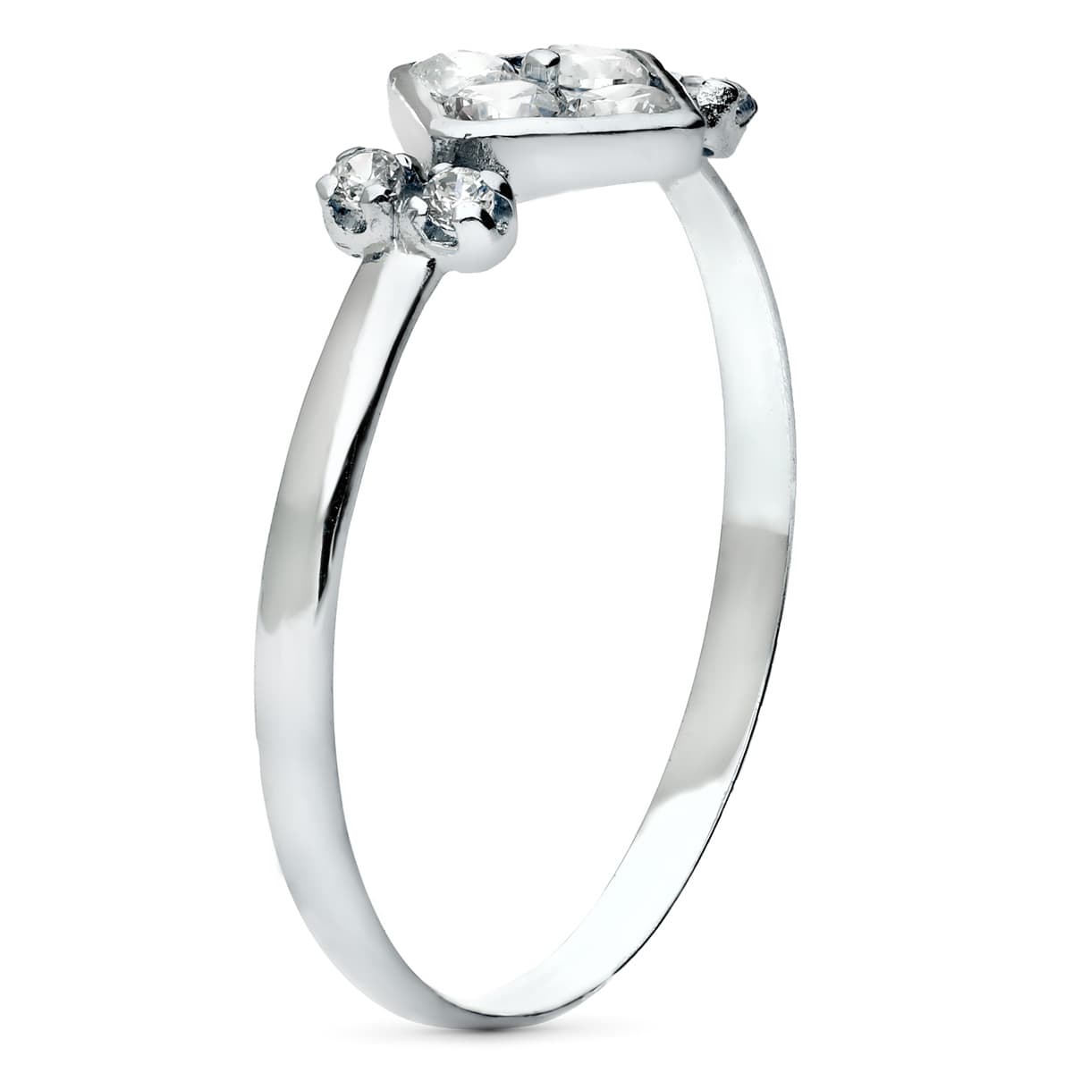 Sortija Motivo Rombo con Circonitas. Ancho 7 mm de oro blanco 18K
