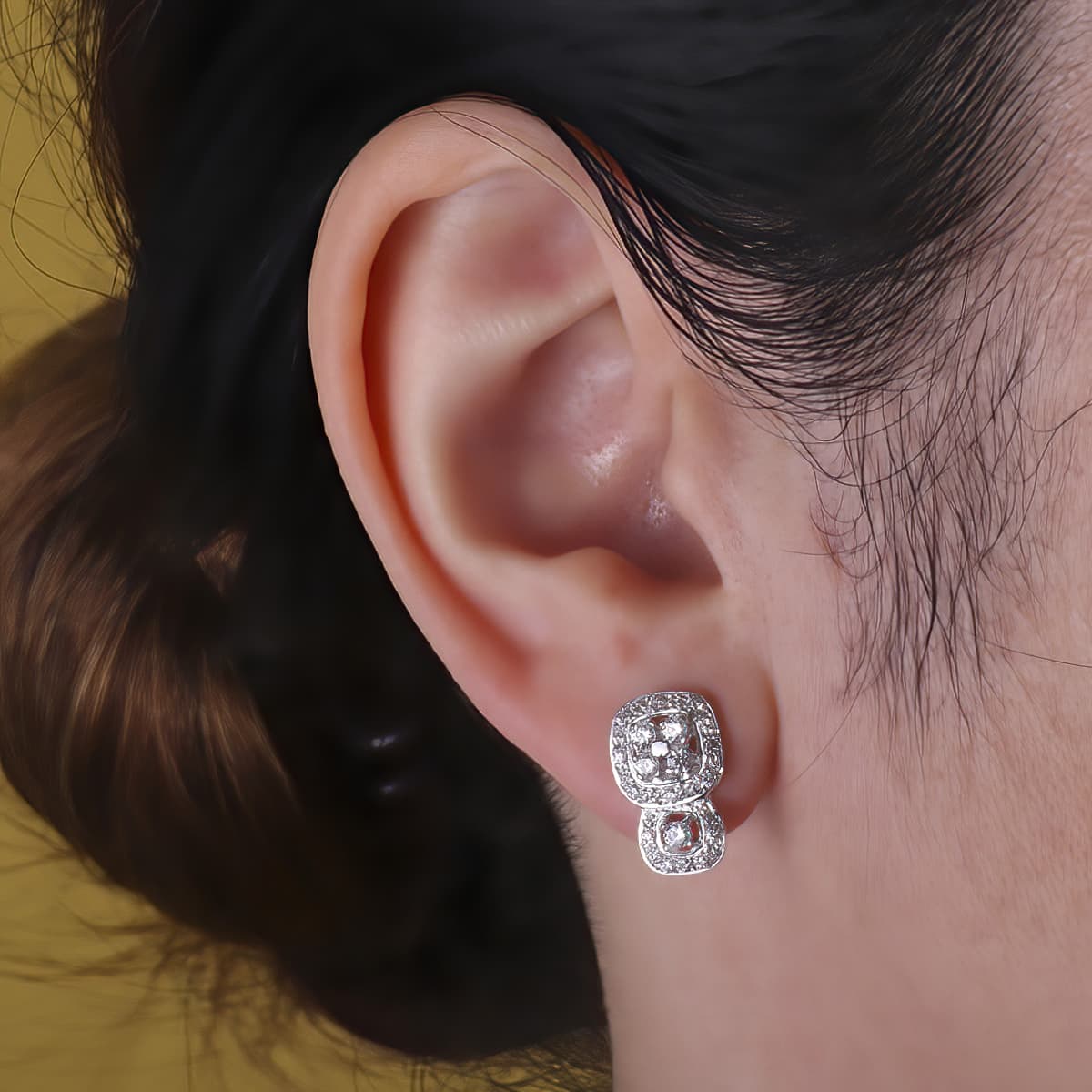 Pendientes Juego Novia Circonita 15 x 9 mm de oro blanco 18K