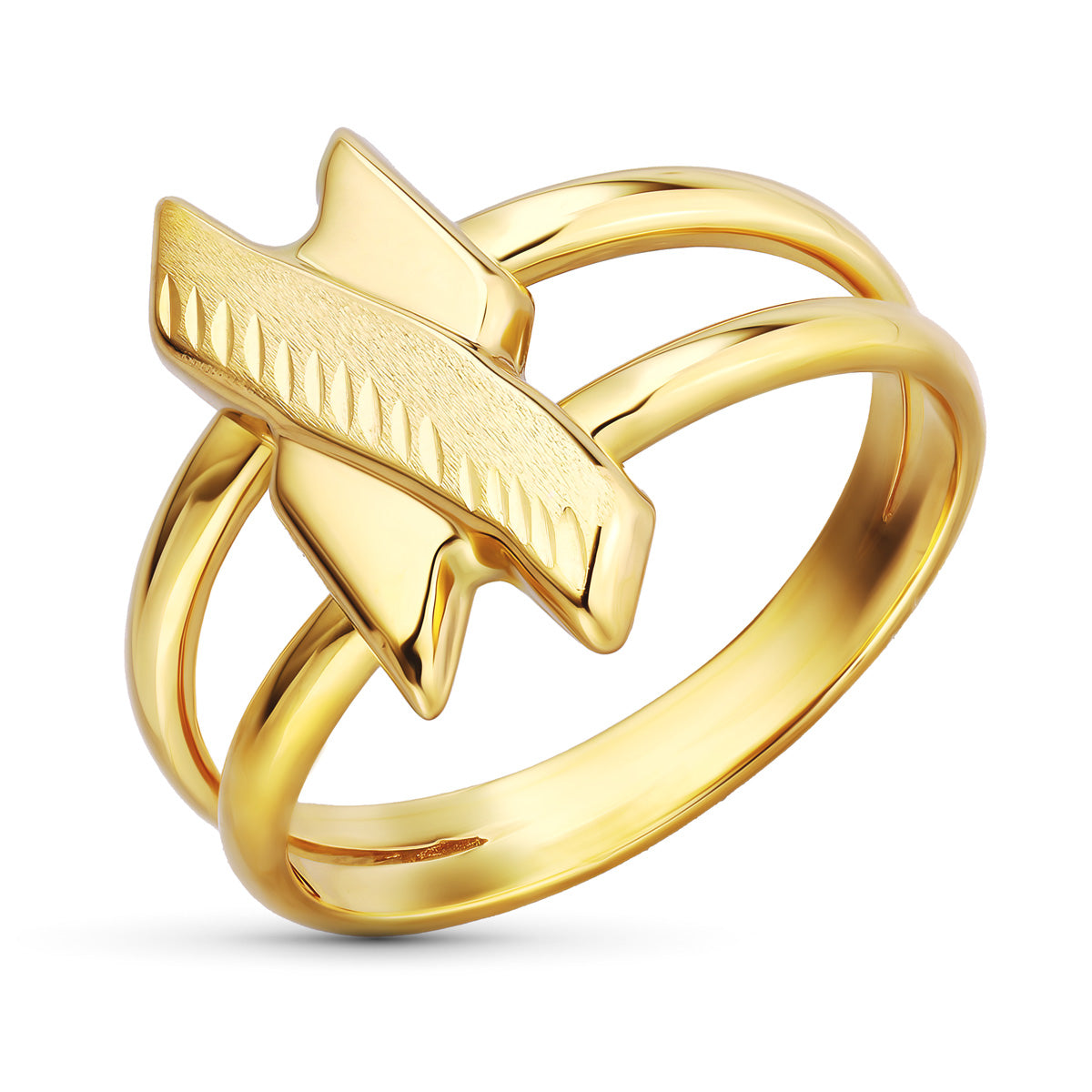 Sortija Doble Cuerpo Motivo Tallado. Ancho: 16 mm de oro amarillo 18K