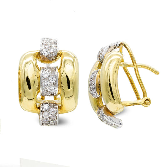 18K PENDIENTES ORO BICOLOR CON CIRCONITA CIERRE OMEGA