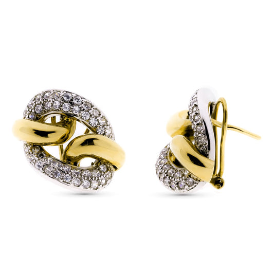 18K PENDIENTES ORO BICOLOR CIRCONITA CIERRE OMEGA