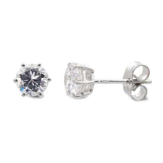 18K PENDIENTES ORO BLANCO GARRAS CIRCONITA 6X6 MM CIERRE PRESION