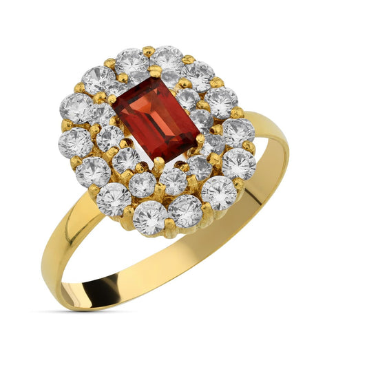 18K SORTIJA ORO AMARILLO CIRCONITA Y GRANATE 6X4 MM