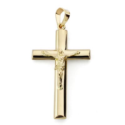 Cruz con Cristo Palo Oval. 31 x 17 mm de oro amarillo 18K