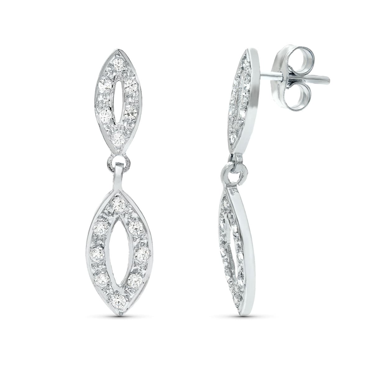 Pendientes Dos Cuerpos Juego Novia Circonita 25 x 6 mm presión de oro blanco 18K