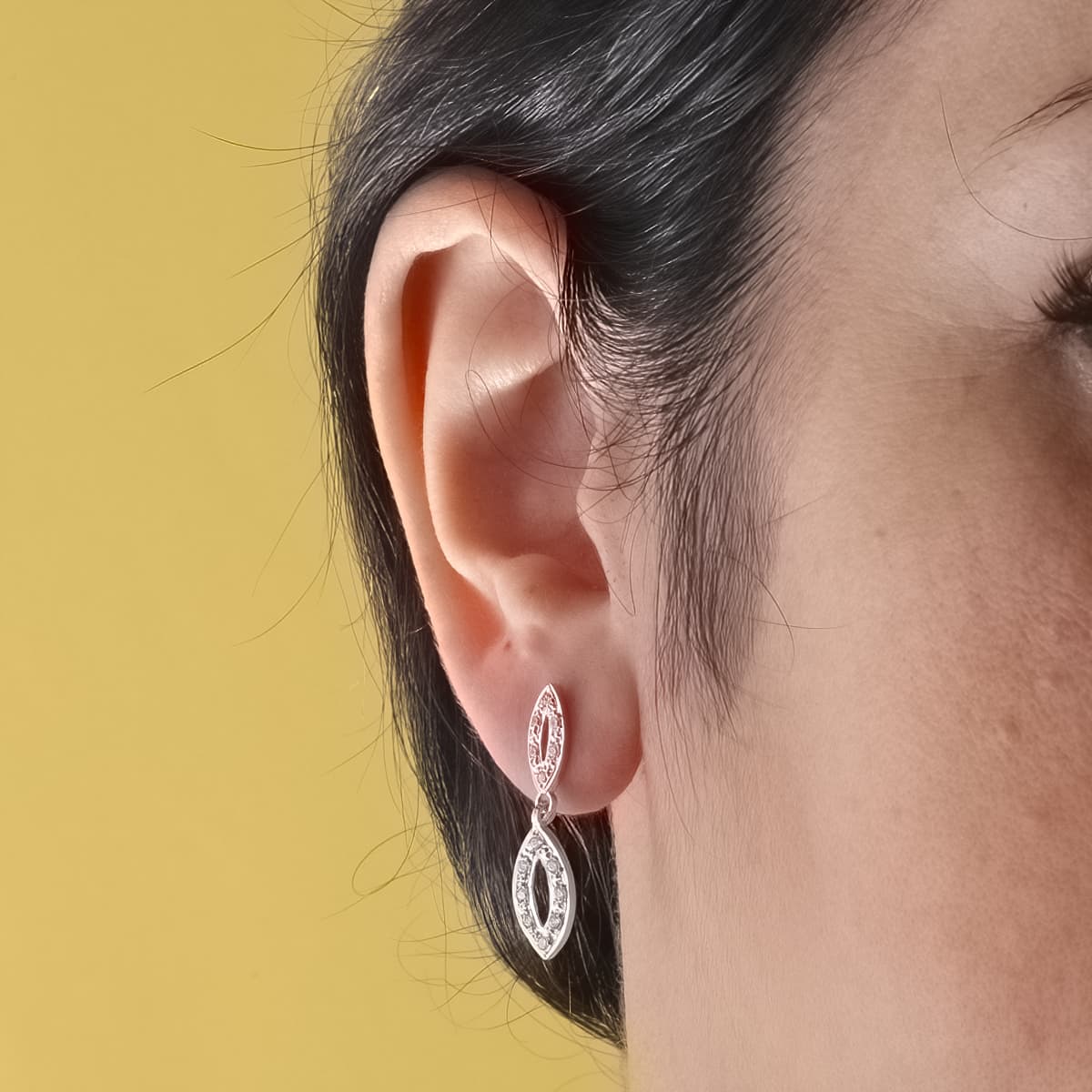 Pendientes Dos Cuerpos Juego Novia Circonita 25 x 6 mm presión de oro blanco 18K