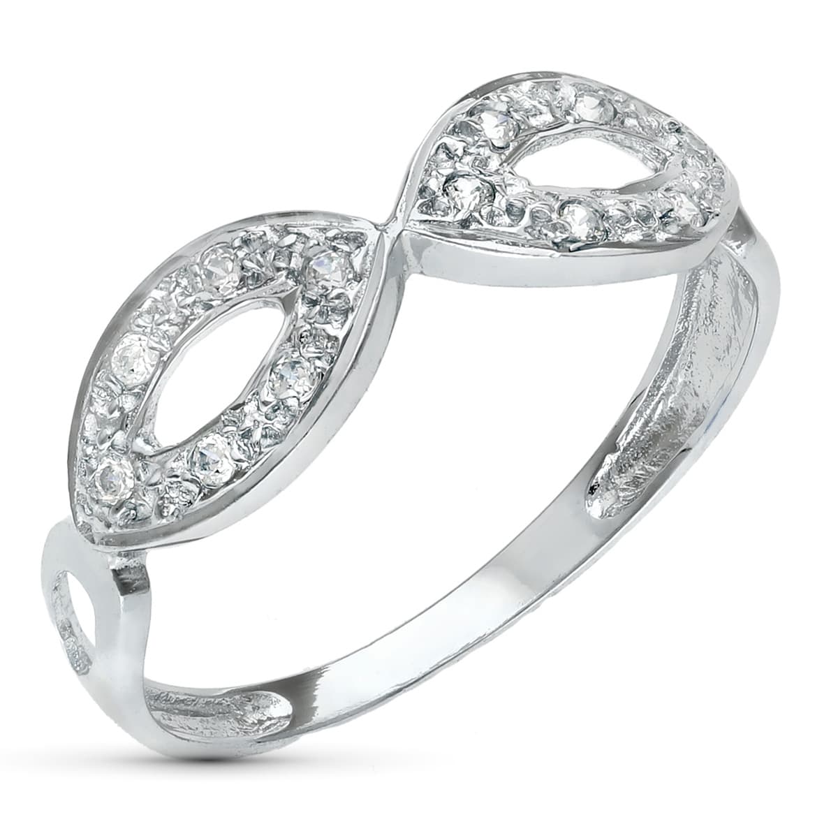 Sortija Calada con Circonitas. Ancho: 6 mm de oro blanco 18K