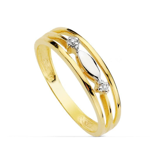 18K SORTIJA ORO BICOLOR CON MOTIVO OVAL Y CIRCONITAS. ANCHO: 4,5 MM