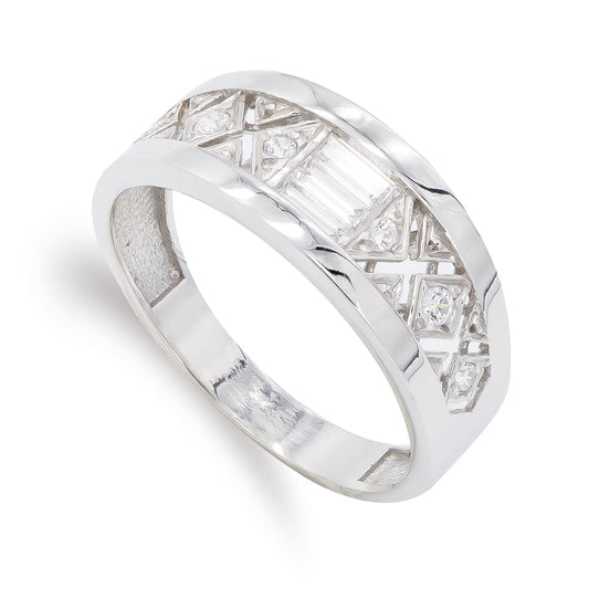 18K SORTIJA ORO BLANCO CIRCONITAS BAGUETTE. ANCHO: 8 MM