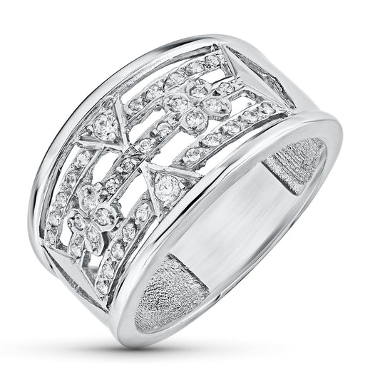 18K SORTIJA ORO BLANCO CALADA CON CIRCONITAS. ANCHO: 11,5 MM