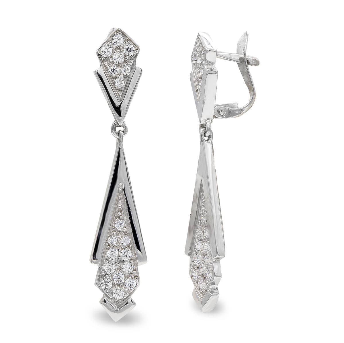 Pendientes Largos Circonita de oro blanco 18K