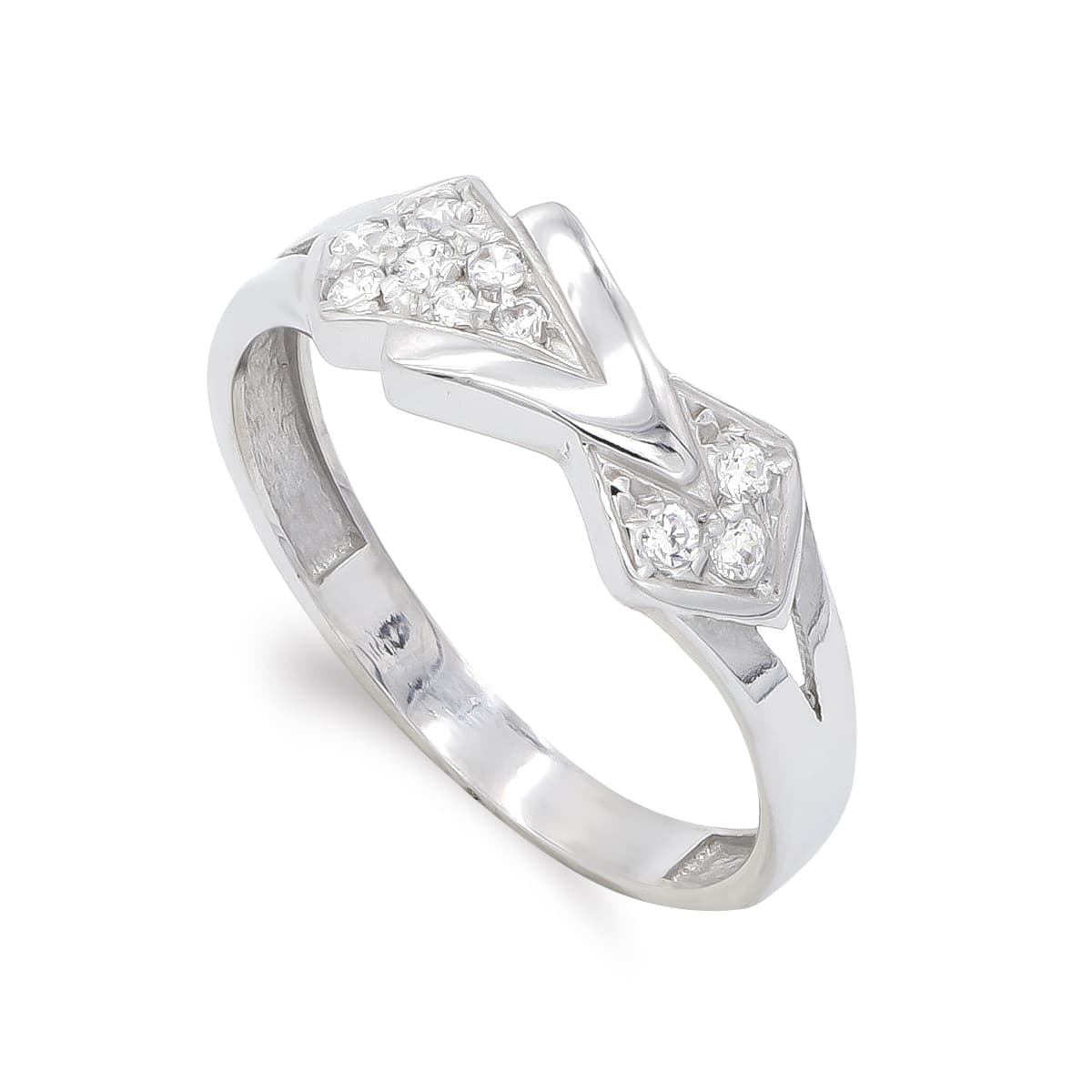Sortija Motivo con Circonitas. Ancho: 6,5 mm de oro blanco 18K
