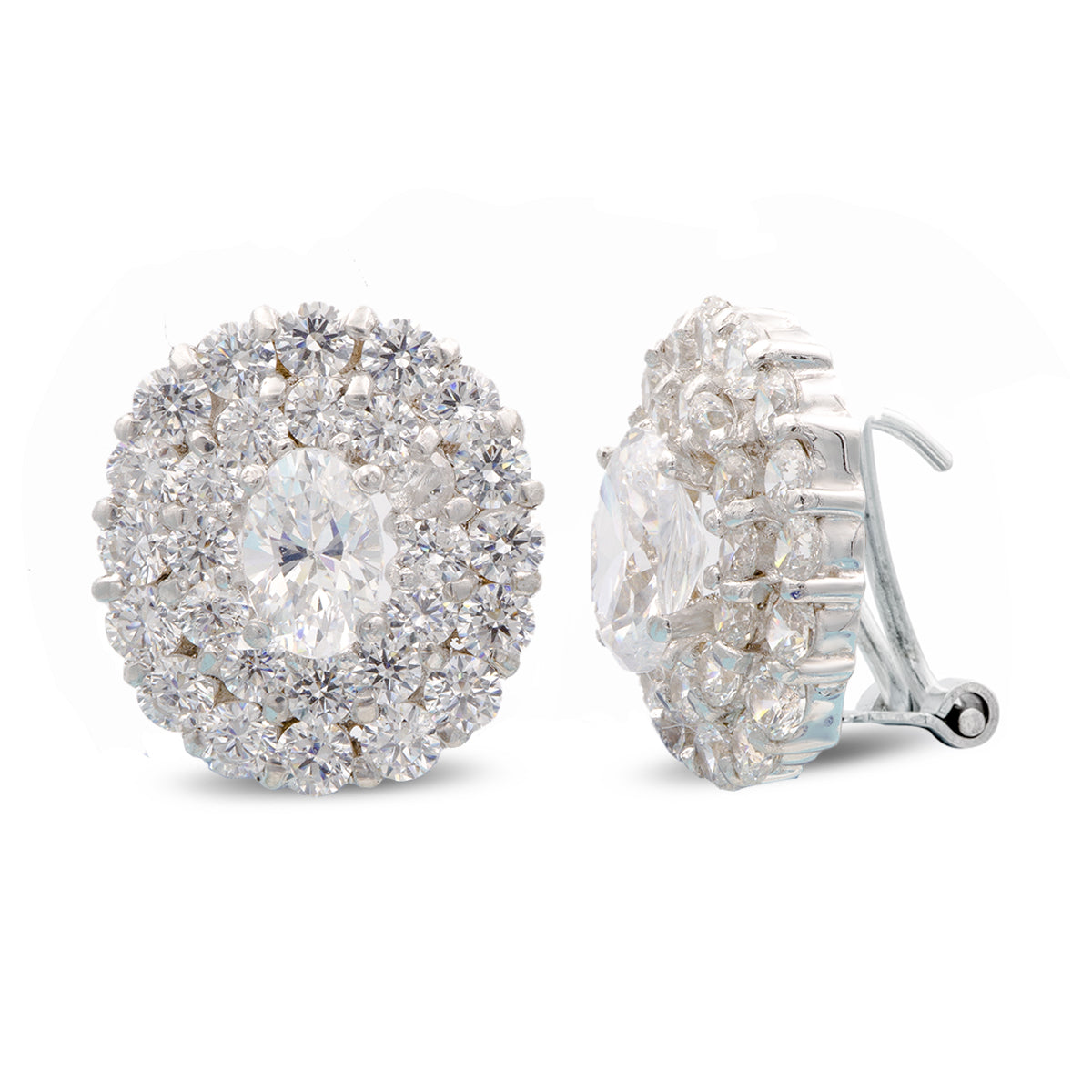 18K PENDIENTES ORO BLANCO CIRCONITA 14X12 MM CIERRE OMEGA