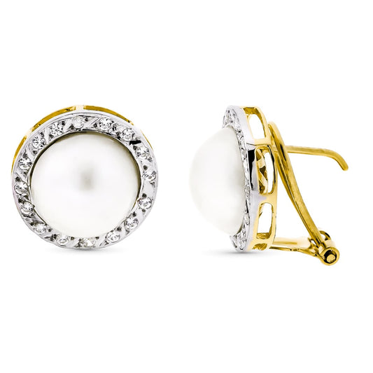 Pendientes Bicolor Perla Japonesa Natural 10 mm 18K