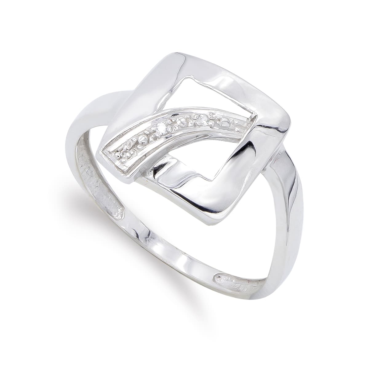 Sortija Motivo Cuadrado con Circonitas. Ancho: 11,5 mm de oro blanco 18K