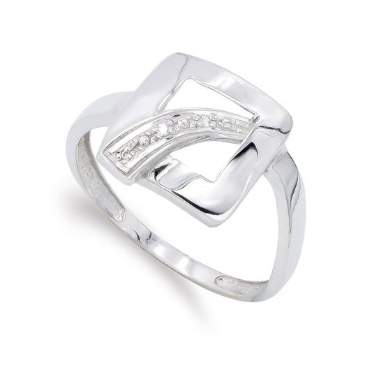 18K SORTIJA ORO BLANCO MOTIVO CUADRADO CON CIRCONITAS. ANCHO: 11,5 MM