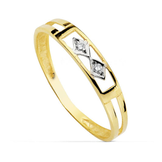 18K SORTIJA ORO BICOLOR CALADA CON ROMBOS Y CIRCONITAS. ANCHO: 3,5 MM