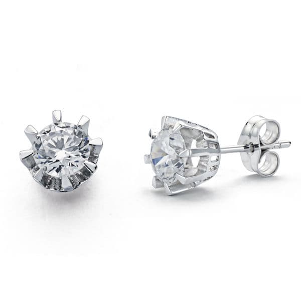 Pendientes Solitario 7 mm de oro blanco 18K