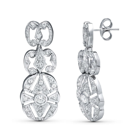 18K PENDIENTES TRES CUERPOS ORO BLANCO 30X11 MM CIERRE PRESION
